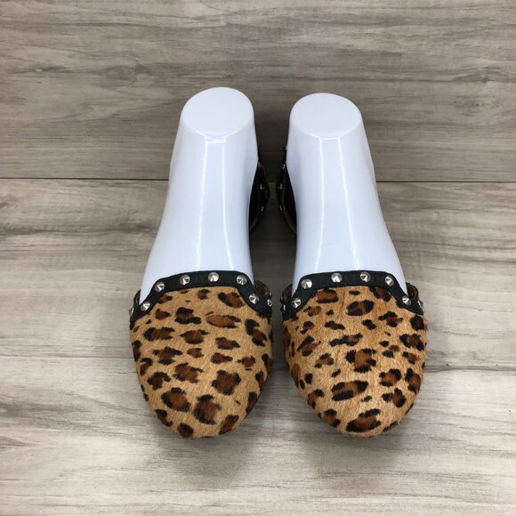 Corso Como Flats Women's 7.5  D'orsay Leopard Print Calf Hair Studded Sandals - Picture 4 of 13